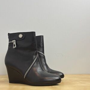 Rudsak Black Leather Wedge Ankle Boots | Zip Detail